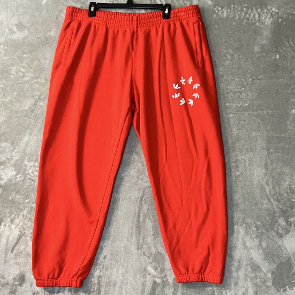 Adidas Original Red Scattered Trefoil Sweatpants Joggers Men’s Large 100% Cotton